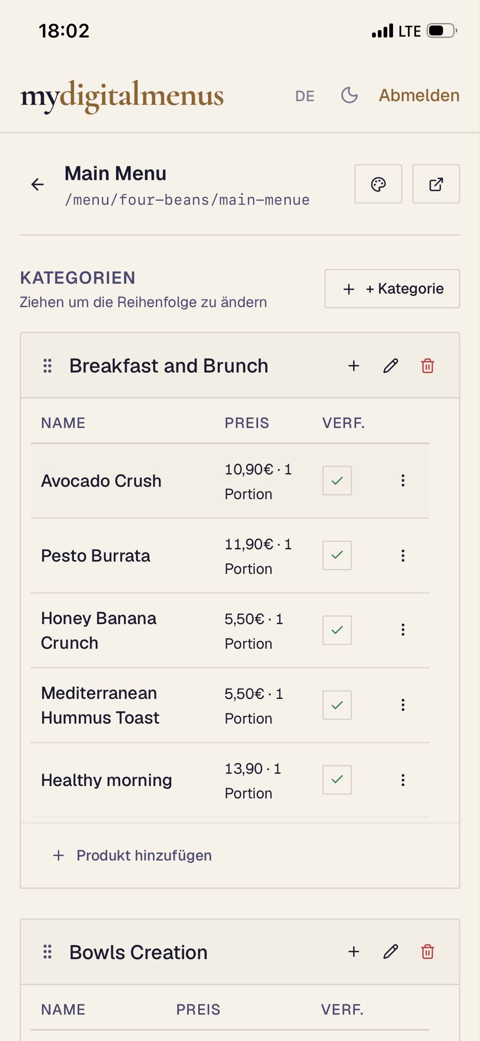 Kategorien & Produkte bearbeiten